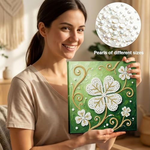 LQCrafK DIY Pearl Art Painting Handcraft Kit for Adults Beginners with Tools and Framed Painting, Creative Design,Self-Adhesive, Healing Stress-Relieving Home Wall Decoration-Four-Leaf Clover - Image 4