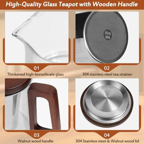 27oz/800ml Glass Teapot with Stainless Steel Removable Infuser - Image 6