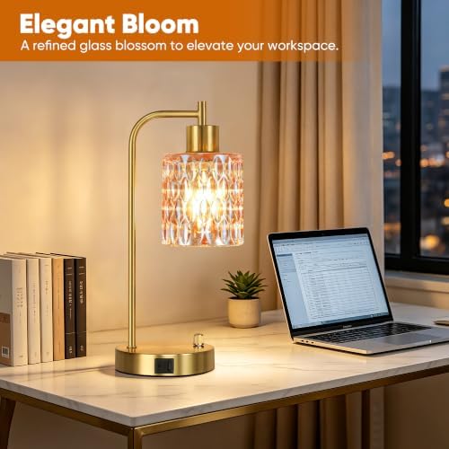 Table Lamps Set of 2, Champagne Glass Dimmable Bedside Lamps for Bedroom - Image 6