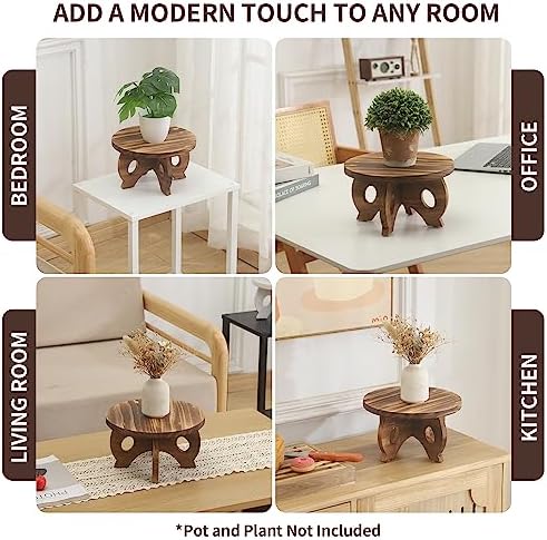 Small Wooden Plant Stand Indoor, 10-Inch Round Pine Wood Plant Riser and Display Pedestal for Tabletop, Countertop and Home Decor, Brown - Image 4