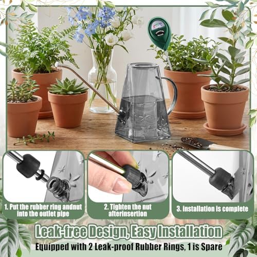 Plants Watering Can for Indoor Plants with Long Stainless Steel Spout & Soil Moisture Meter Long Spout Watering Cans for House Plant, Pot Flower, Succulent, Garden(Gray,1.4 L,Trapezoid) - Image 4