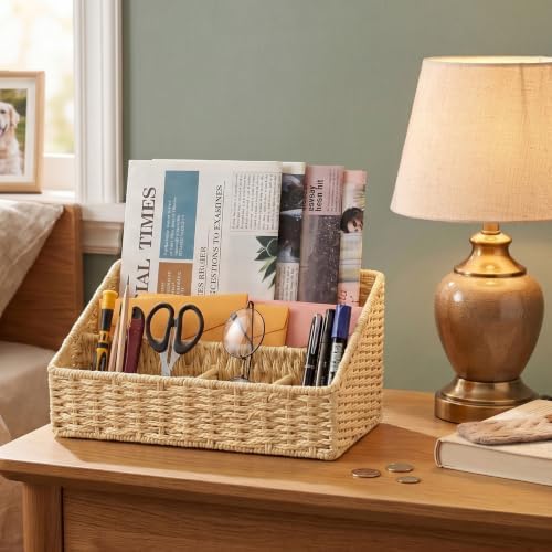 Rattan Mail Organizer - Countertop, Desk, Bills, Woven Basket, Magazine Holder, Mail Sorter, Hobo Organizer，Beige - Image 4
