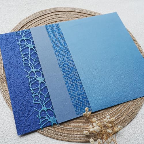 15-Piece Textured Scrapbook Paper & Mesh Fabric Set, A5 Blue Sheets - Image 7