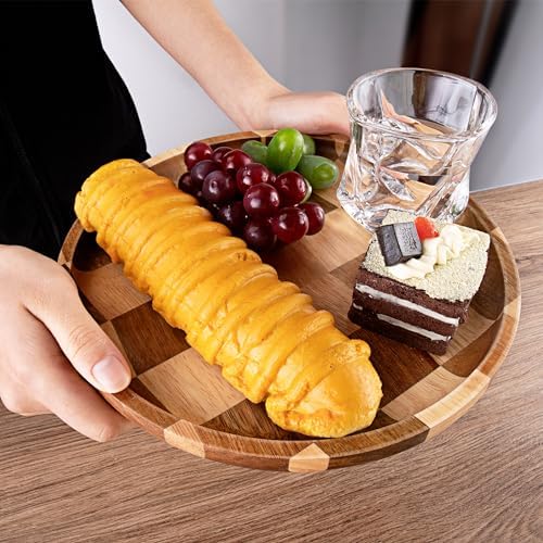 Wood Serving Trays - Set of 2 Round Serving Platters, Wooden Decorative Board Charcuterie Boards for Serving Breakfast Dinner Appetizers Coffee BBQ Party (1 x 9.4 in, 1 x 7.8 in) - Image 5
