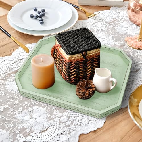 Wooden Decorative Tray, Rustic Sage Serving Tray with Wood Bead, Coffee Tabl, 16.5" x 13"x 1.6" (Sage Green) - Image 5