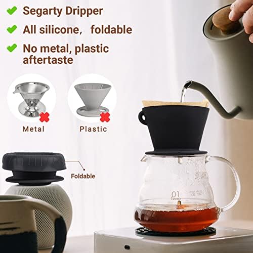 Segarty Silicone Pour Over Coffee Dripper, Black Collapsible Coffee Maker Single Cup with Storage Pouch, Camping Pourover Coffee Slow Brewer for Travel, Backpacking - Image 3