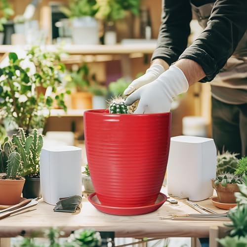 Ceramic Pot for Plants - 8 Inch Plant Pot for Indoor Plants Outdoor Round Planter Modern Flower Pot with Drainage Hole and Saucer Home Garden Office Porch Decor Red - Image 4