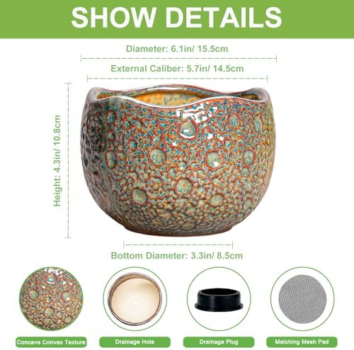 Ceramic Plant Pots - 6 Inch Plant Pot with Drainage Hole and Plug, Unique Planter for Indoor Plants Outdoor, Modern Planter, Round Orchid Pot, Room Decor, House Warming Gifts, Speckled-brown - Image 2