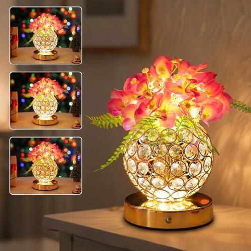 Purple Artificial Hydrangea Flower Lamp, 3 Color Dimmable Touch Control Night Light, Christmas Birthday Gifts for Women, Artificial Hydrangea Flower Table Lamp Decor Bedroom Bar Coffee Shop Wedding by Hibeauti