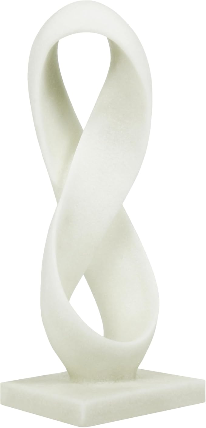 SIMON'S SHOP Modern Abstract Sculpture, 14.5'' Tall Minimalist Figure Eight Tabletop Decor, Hand-Painted Resin Statue for Home or Office, White