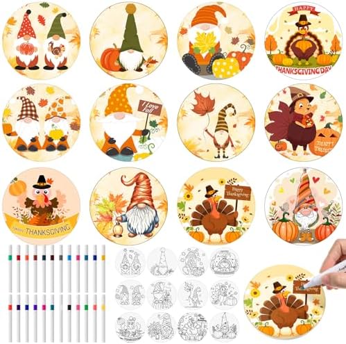 Potchen 12 Pcs Color Your Own Coaster DIY Kits,Thanksgiving Day by Potchen