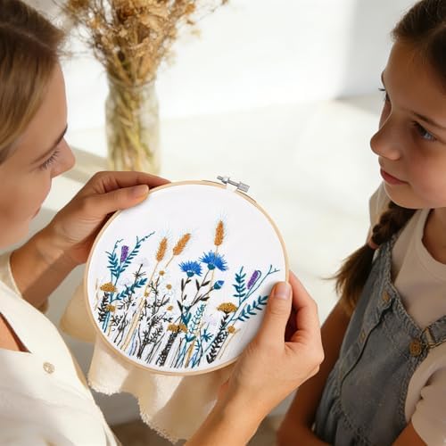 Crafmanoe Flower Embroidery Kits for Beginners Adults, Hand DIY Embroidery Starter Kits, Floral Stamped Cross Stitch Kits for Beginners Adults Craft Kits for Women, Embroidery Hoops, Fabric and Thread - Image 3