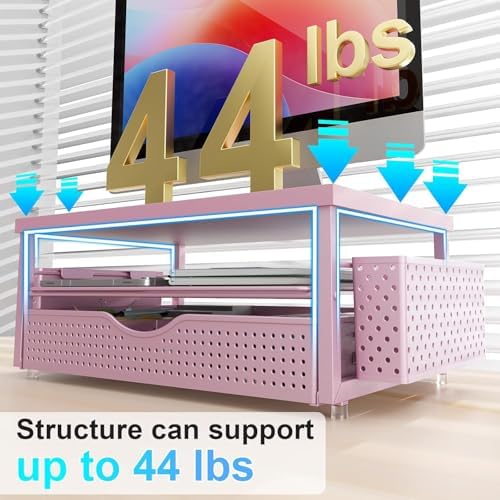 Monitor Stand with Drawer and 2 Pen Holders (Matte Pink) - Image 7