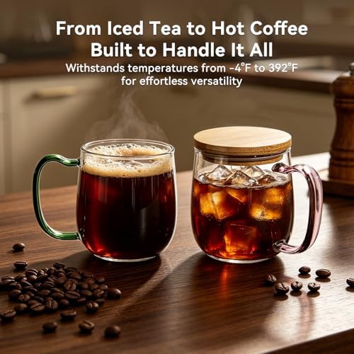 COMI 23 oz Large Glass Coffee Mugs Set of 2,Clear Coffee Cups with Colorful Handles, Hand Blown & Seamless Design, Heat Resistant and Explosion-Proof, Lightweight Tea Mugs for Home,Cafe - Image 4