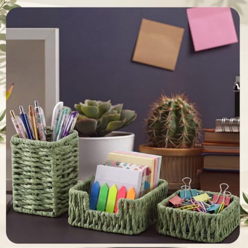 Green Paper Rope Woven Desk Organizer Set of 3 - Image 5