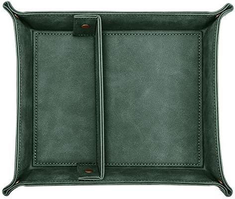 SITHON Valet Tray Desktop Storage Organizer, Removable 2 Compartments Catchall Tray Bedside Vanity Nightstand Caddy Holder Desk Storage Plate, Dark Green - Image 2