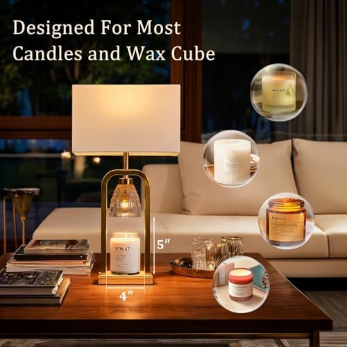 PoKat 2 in 1 Gold Table Lamp with Candle Warmer, Timer & Dimmer, Modern - Image 5