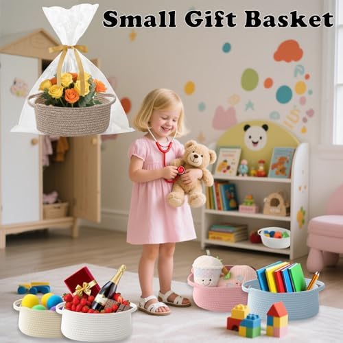 Woven Rope Basket,Baby Gift Basket with Bag & Ribbon, Mixed Brown - Image 4