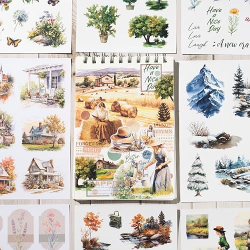 YagCu Countryside Journaling Stickers, Junk Journal Sticker for Adults, 20 Sheets Pre-Cut Stickers, Vintage Ephemera Scrapbooking Supplies, Craft Arts - Image 3
