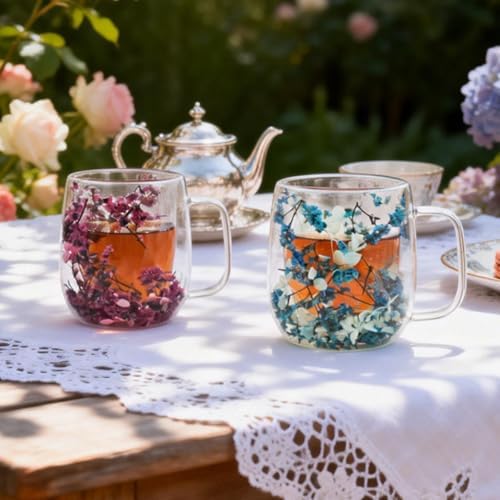 Real Flower Glass Tea Cup, 13 oz Double Wall Glass Coffee Mug with Preserved Flowers, Borosilicate Floral Cup, Gift for Women - Image 7