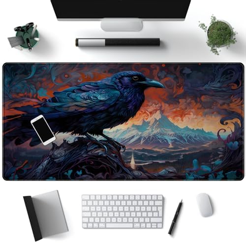 Magic Crow Desk Mat Gaming Misty Fores Mouse Pad Playmat, Large Gaming Mousepad Keyboard Desk Extended Mouse Pads Game Decor with Stitched Eges Non-Slip Base Tabletop for MTG 31.5" x 15.7" by Mechanical+Cattle