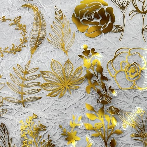 50PCS Boughs and Flowers Stickers Aesthetic PET Stickers Gold Stamp Decal Waterproof Decorative Decals for Scrapbook DIY Crafts Album Bullet Journal Planner Water Bottles Laptop Phone (Gold Stamp-C) by Unknown