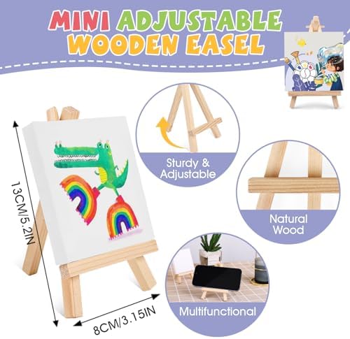 ESRICH 6 Set Mini Acrylic Paint Kit, Mini Stretched Canvas with Easel - Image 3