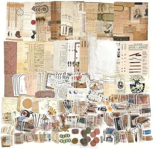 Esweny 260PCS Vintage Journaling Scrapbooking Supplies Scrapbook Sticker Paper Ephemera Pack for Junk Journal Planners Collage Craft Notebooks Album (Pen Ink and Letter) by Esweny