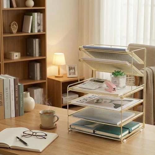 OPNICE Desk Organizer, 6-Tier Paper Organizer Letter Tray, Gold - Image 5