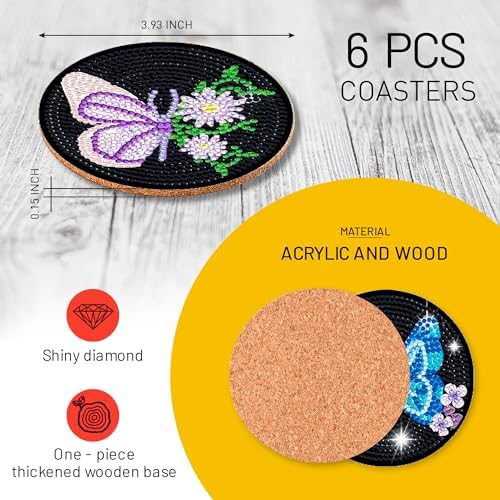 6 Pcs Butterfly Shaped Diamond Painting Kits, Diamond Painting Kits with Holder, Diamond Art Coasters for Beginners Adults - Perfect Art Craft Supplies Gift!… (Butterfly) - Image 6