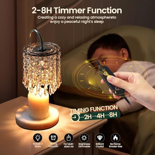 Candle Warmer Lamp with Timer Dimmer and 3 Bulbs, Lamp Candle Warmer with Marble Base,Wax Melt Warmer for Jar Candles, Birthday Gifts for Women Mom, House Warming Gifts New Home Decor - Image 6