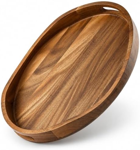 Oval Wood Ottoman Tray, 20 x 14.9 Inch Decorative Serving Tray for Coffee Table, Large Brown Wooden Tray for Living Room, Bedroom and Home Decor by Unknown
