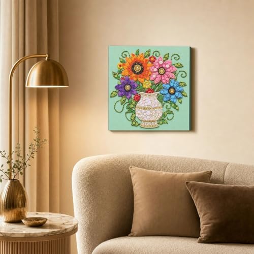 Framed Button Art Kit 11.8" DIY Mosaic Craft for Adults(White Vase) - Image 5