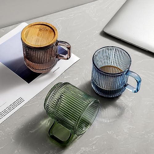 Lysenn Glass Coffee Mug with Lid - Premium Classical Vertical Stripes Glass Tea Cup - for Latte, Tea, Chocolate, Juice, Water - Lead-Free - Bamboo Lid - Lime Green - Image 4