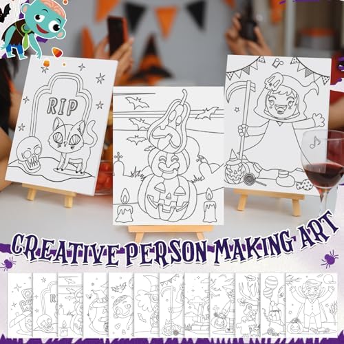 Sherr 96 Pcs 12 Set Pre Drawn Canvas Painting Kits, Halloween - Image 6