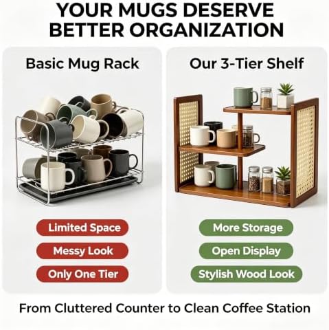3 Tier Coffee and Matcha Station Shelf, Kitchen Countertop Storage for Coffee Beans Filters Matcha Tools Cups Mugs, Perfect for Home Baristas and Tea Lovers - Image 3
