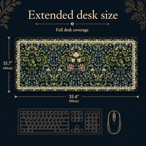 William Morris Inspired Desk Mat, 35.4 x 15.7 Inch XXL Mouse Pad - Image 3