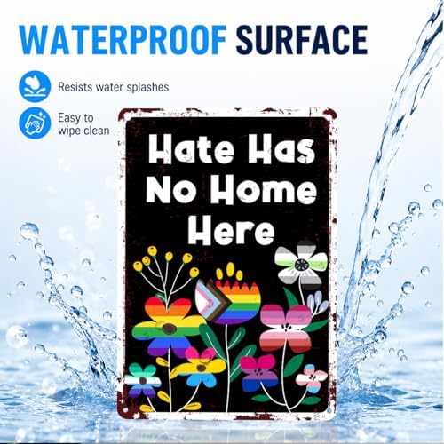 LGBT Sign Wall Decor, Rainbow Pride Month Sign Decor for Home LGBTQ Lesbian Gay Queer Room Patio Porch Wall Metal Sign 8 x 12 Inches, Hate Has No Home Here - Image 3