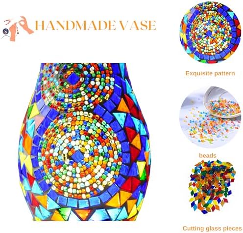 Mosaic Vase Lamp, Turkish Moroccan Table Lamp with Wood Base, USB LED - Image 3