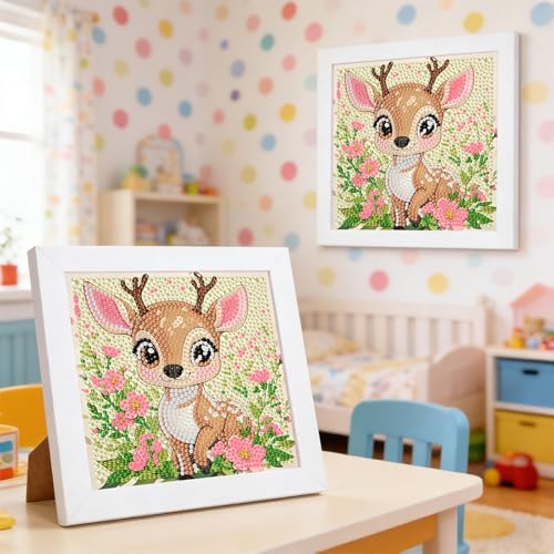 GHHKUD Deer Diamond Art Painting Kits for Adults with Frame, Diamond Art Animals Crafts for Ages 4-6-8-12, Easy to DIY Gem Painting Gifts Home Wall Decor 15x15cm (Beautiful Packages) - Image 4