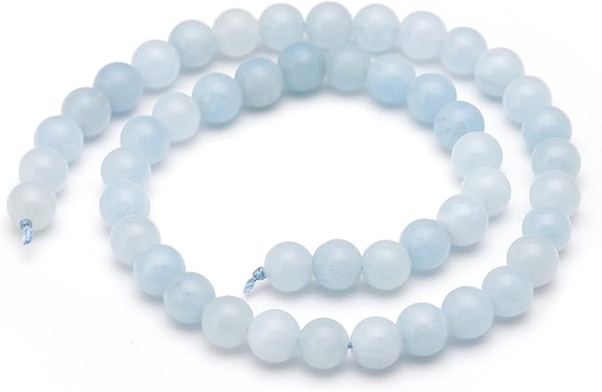 Youngbling Natural Gemstone Beads for Jewelry Making,6mm Blue Chalcedony Polished Round Smooth Stone Beads for Bracelet Necklace 15 Inch(Blue Chalcedony,6mm)