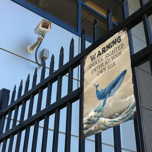 Funny Swimming Pool Metal Signs,Warning Shark Sighted Enter At Your Own Risk Creative Tin Sign Metal Wall Decor for Home Kitchen Office Cafe Farm Yard Man Cave Decor 8x12 Inch - Image 5