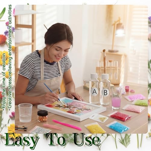 Novabright DIY Dried Flower Crushed Glass Art Kit for Adults Beginners, Sea Glass Mosaic Resin Craft Set for Home Decor, Wedding Gifts Handmade Boho Home Bedroom Office Bookshelf Table Decoration - Image 5