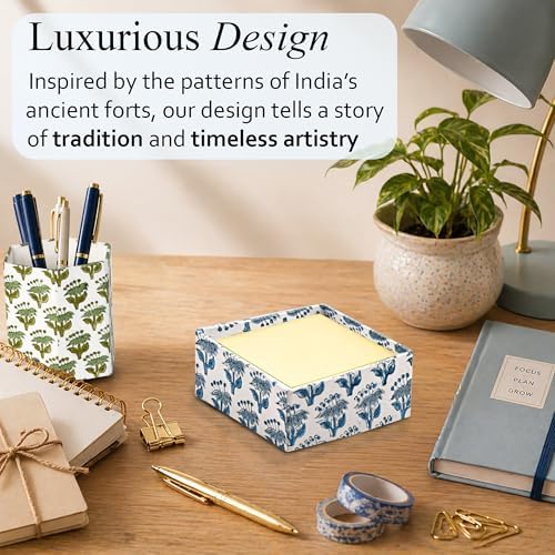 CPC Apatite Blue Block Print Desk Organizer Memo Note Pad Holder - Image 5