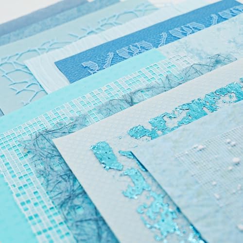 15-Piece Textured Scrapbook Paper & Mesh Fabric Set, Blue A5 Sheets - Image 3
