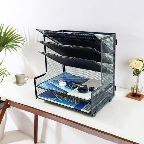 5-Tier Metal Office Desk Organizer,Paper Tray Organizer for Desk,Black - Image 3