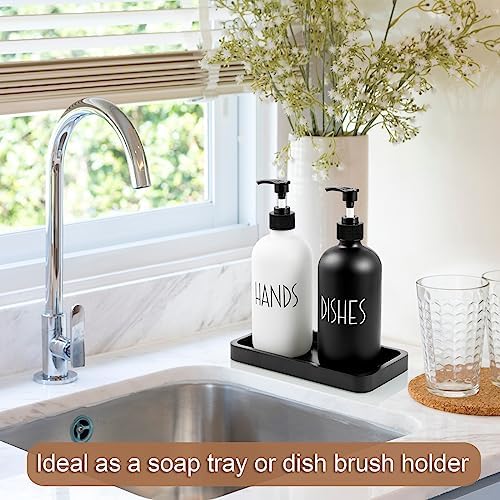 ALELION 8" Bathroom Vanity Tray for Counter - Wood Tray for Dresser Tops Perfume Jewelry Candle Key Catchall - Black Kitchen Countertop Organizer for Soap Dispenser and Sponge Holder - Image 4