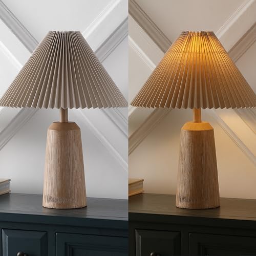 JONATHAN Y Arvid Table Lamp 20.5" Resin Metal Bedside, Beige Wood Finish - Image 5