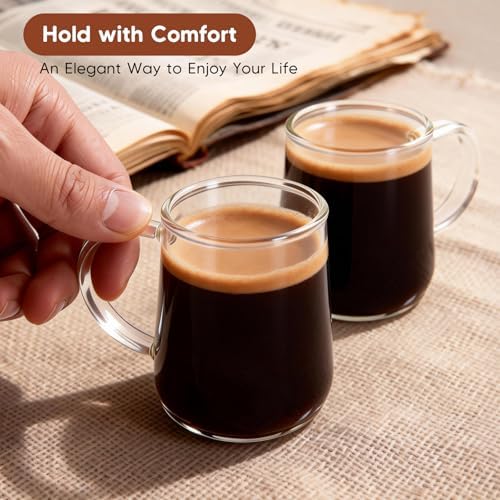 Glass Espresso Cups Set of 2, 5.4 oz Clear Espresso Shots Cup with Handle, Small Coffee Cups Glasses Mugs, Demitasse Cups, Cappuccino Cup, Suit for Espresso Machine, Microwave Dishwasher Safe - Image 3