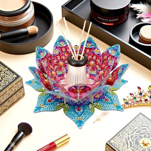 jinglinhh DIY Mandala Lotus Diamond Art Painting Aromatherapy Candle Holder Kit for Adults, Acrylic Diamond Art Tabletop Candlestick Holder Tray Ornaments Craft Project for Beginners(Red Lotus) - Image 6